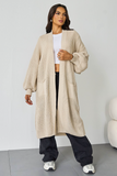 Beige Casual Knit Puff Sleeve Loose Cardigan