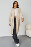 Beige Casual Knit Puff Sleeve Loose Cardigan