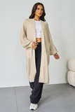 Beige Casual Knit Puff Sleeve Loose Cardigan