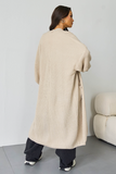 Beige Casual Knit Puff Sleeve Loose Cardigan