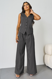 Women's Grey V-Neck Tailored Button Tank & Suiting Pants With Notch Lapel Blazer Three-Piece Set