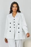 Women's White V-Neck Tailored Button Tank & Suiting Pants With Notch Lapel Blazer Three-Piece Set