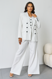 Women's White V-Neck Tailored Button Tank & Suiting Pants With Notch Lapel Blazer Three-Piece Set