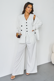 Women's White V-Neck Tailored Button Tank & Suiting Pants With Notch Lapel Blazer Three-Piece Set