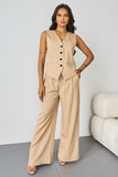 V-Neck Tailored Button Tank & Suiting Pants With Blazer Three-Piece Set