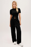 Casual Short Sleeve Button Slim Top & Wide Leg Trousers Co-ord