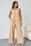 V-Neck Tailored Button Tank & Suiting Pants With Blazer Three-Piece Set