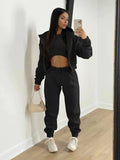 KATCH ME Fall & Winter Casual Hooded Zip-Up Cropped Jacket & Drawstring Waist Sweatpants With Knit Tank Three-Piece Sets Co-ord 35.28