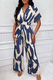 Trendy V-Neck Allover Print Thin Waist Wide Leg Jumpsuit