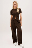 Casual Short Sleeve Button Slim Top & Wide Leg Trousers Co-ord