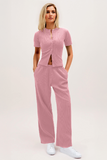 Casual Short Sleeve Button Slim Top & Wide Leg Trousers Co-ord