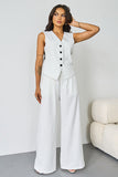 V-Neck Tailored Button Tank & Suiting Pants With Blazer Three-Piece Set