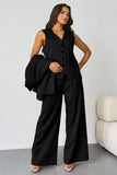 V-Neck Tailored Button Tank & Suiting Pants With Blazer Three-Piece Set