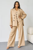 V-Neck Tailored Button Tank & Suiting Pants With Blazer Three-Piece Set