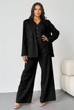 V-Neck Tailored Button Tank & Suiting Pants With Blazer Three-Piece Set