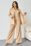 V-Neck Tailored Button Tank & Suiting Pants With Blazer Three-Piece Set