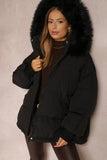 KATCH ME Black Versatile Stylish Plush Hooded Zip-Up Thermal Cotton Coat Coat