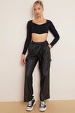 KATCH ME Black Wide Leg Pockets PU Cargo Pants Trousers 