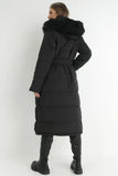 KATCH ME Black Winter Chic Versatile Plush Hooded Belt Decor Thermal Cotton Coat Coat