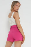 KATCH ME Fushia High Waist Pockets Belt Decor Skorts Skirt 