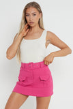 KATCH ME Fushia High Waist Pockets Belt Decor Skorts Skirt 