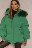 KATCH ME Green Versatile Stylish Plush Hooded Zip-Up Thermal Cotton Coat Coat