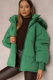 KATCH ME Green Versatile Stylish Plush Hooded Zip-Up Thermal Cotton Coat Coat