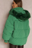 KATCH ME Green Versatile Stylish Plush Hooded Zip-Up Thermal Cotton Coat Coat