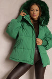 KATCH ME Green Versatile Stylish Plush Hooded Zip-Up Thermal Cotton Coat Coat 41.99