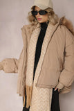 KATCH ME Taupe Versatile Stylish Plush Hooded Zip-Up Thermal Cotton Coat Coat