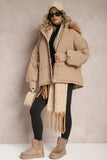 Taupe Versatile Stylish Plush Hooded Zip-Up Thermal Cotton Coat