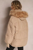 KATCH ME Taupe Versatile Stylish Plush Hooded Zip-Up Thermal Cotton Coat Coat