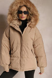 KATCH ME Taupe Versatile Stylish Plush Hooded Zip-Up Thermal Cotton Coat Coat 41.99