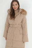 KATCH ME Taupe Winter Chic Versatile Plush Hooded Belt Decor Thermal Cotton Coat Coat