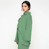 Commuter Solid Collared Tie-Up Long Sleeve Button Shirt & Wide Leg Trousers Co-ord