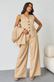 V-Neck Tailored Button Tank & Suiting Pants With Blazer Three-Piece Set