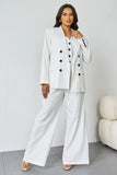 V-Neck Tailored Button Tank & Suiting Pants With Blazer Three-Piece Set