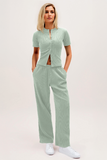 Casual Short Sleeve Button Slim Top & Wide Leg Trousers Co-ord