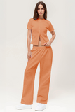 Casual Short Sleeve Button Slim Top & Wide Leg Trousers Co-ord