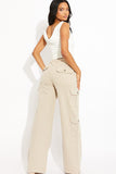 KATCH ME Stone  Trendy Denim High Waist Wide Leg Cargo Trousers Trousers