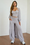 Women's Cozy Solid Color Fur Cropped Camisole & High Waist Loose Trousers With Long Cardigan Three-Piece Set