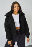 Women's Black Street Stand Collar Hooded Zip-Up Long Sleeve Trench Coat With Toggle