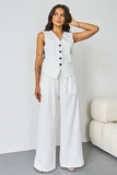 Women's White V-Neck Tailored Button Tank & Suiting Pants With Notch Lapel Blazer Three-Piece Set