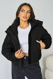 Women's Black Street Stand Collar Hooded Zip-Up Long Sleeve Trench Coat With Toggle