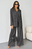 Women's Grey V-Neck Tailored Button Tank & Suiting Pants With Notch Lapel Blazer Three-Piece Set