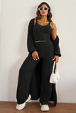 Women's Cozy Solid Color Fur Cropped Camisole & High Waist Loose Trousers With Long Cardigan Three-Piece Set