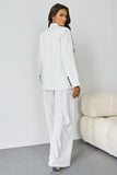 Women's White V-Neck Tailored Button Tank & Suiting Pants With Notch Lapel Blazer Three-Piece Set