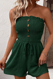 Summer Trendy Solid Color Shirred Partial Button Drawstring Sleeveless Playsuit
