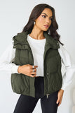 KATCH ME Women's Khaki Fall & Winter Street Solid Color Hooded Zip-Up Thermal Vest Coat