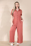 KATCH ME Women's Trendy Partial Button Ruched Thin Waist Pocket Short Sleeve Jumpsuit Jumpsuit 27.00